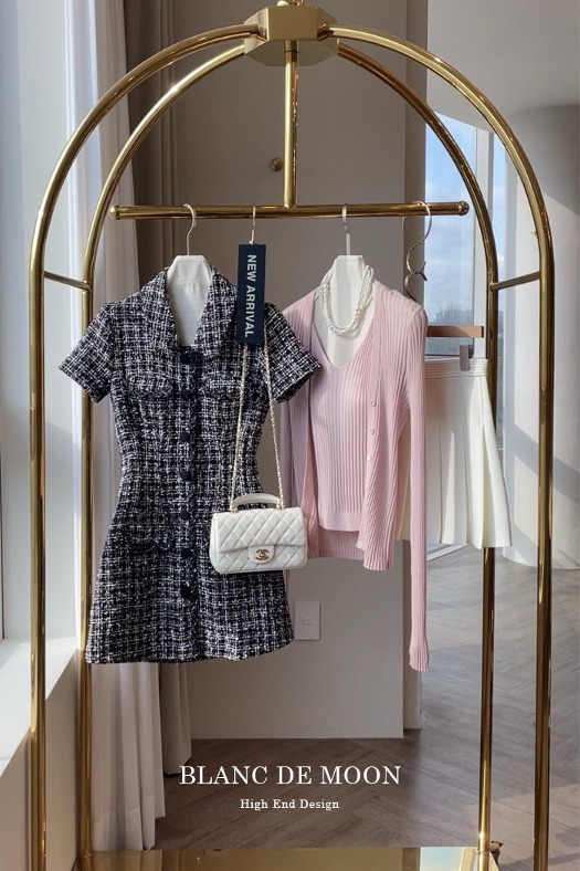 (Import) Belmange Tweed Short-Sleeved Dress (Same-day delivery)